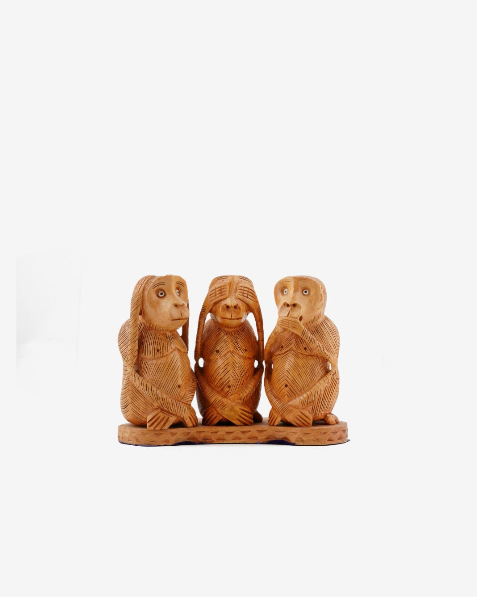 Hand-Carved Three Monkey Statue - Wooden Handicraft — false
