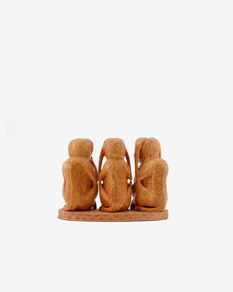 Hand-Carved Three Monkey Statue - Wooden Handicraft — false