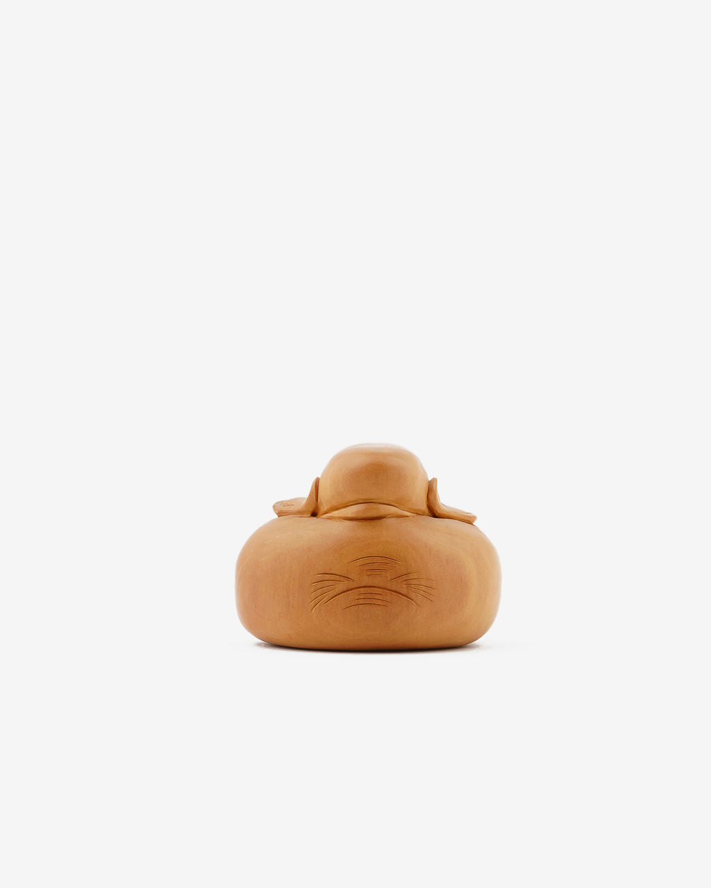 Laughing Buddha Wooden Handmade Sculpture — 2.5 inch, Brown