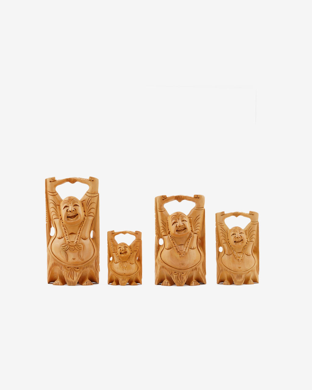 Laughing Buddha Statue - Wooden Handicraft — 5 inch, Brown