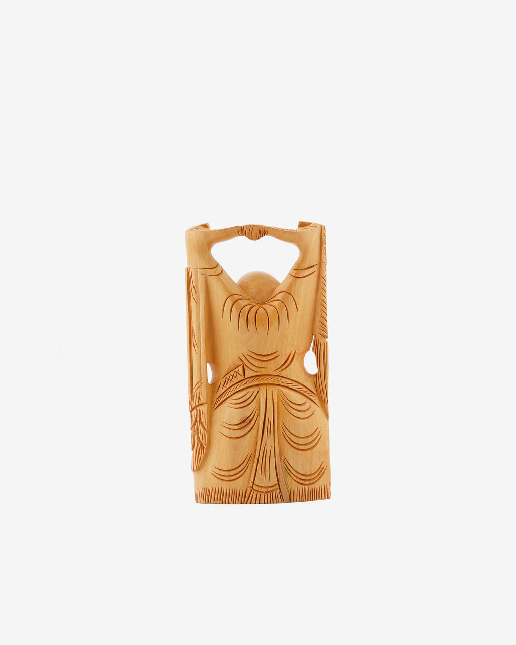 Laughing Buddha Statue - Wooden Handicraft — 3 inch, Brown