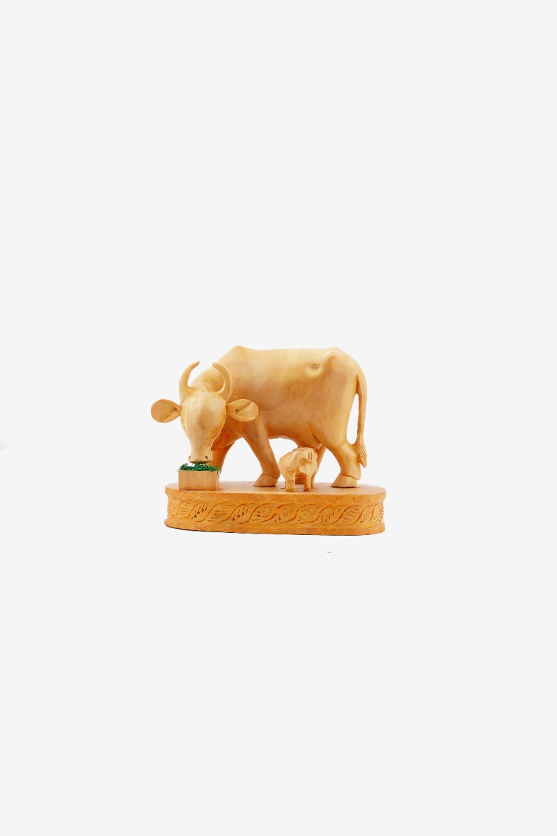 Wooden Hand-Carved Cow Statue — false
