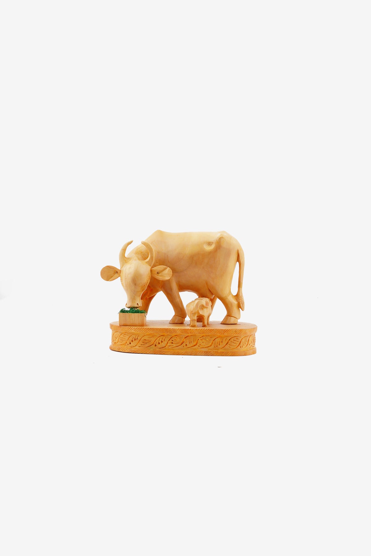 Wooden Hand-Carved Cow Statue — 5 inch, Brown