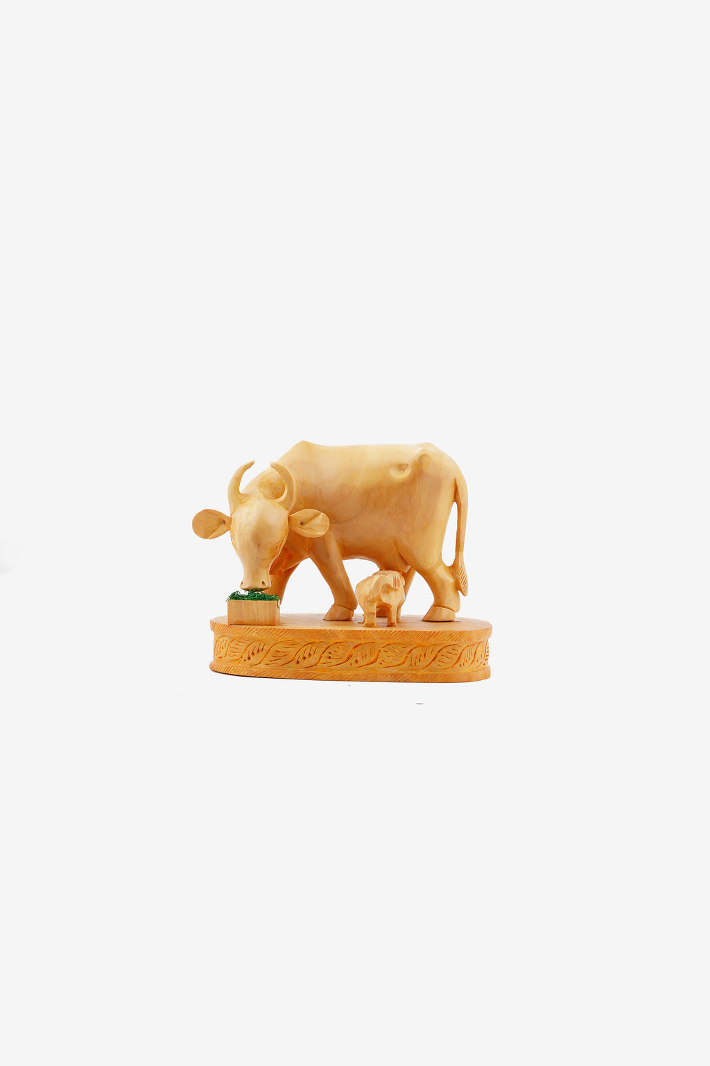 Wooden Hand-Carved Cow Statue — 6 inch, Brown