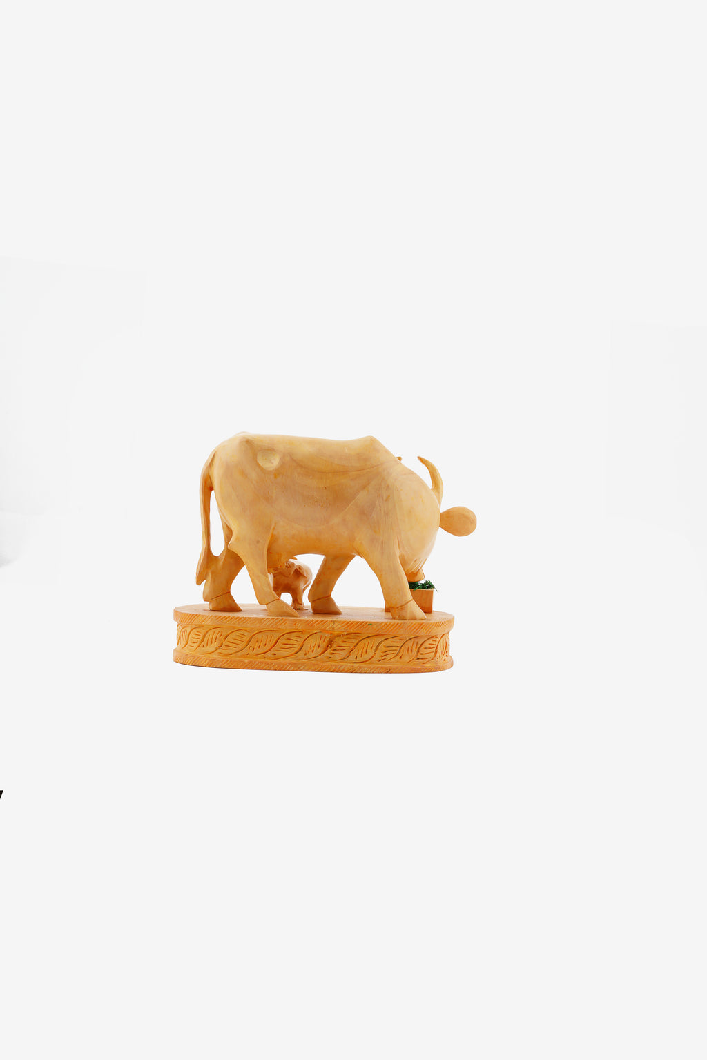 Wooden Hand-Carved Cow Statue — 4 inch, Brown