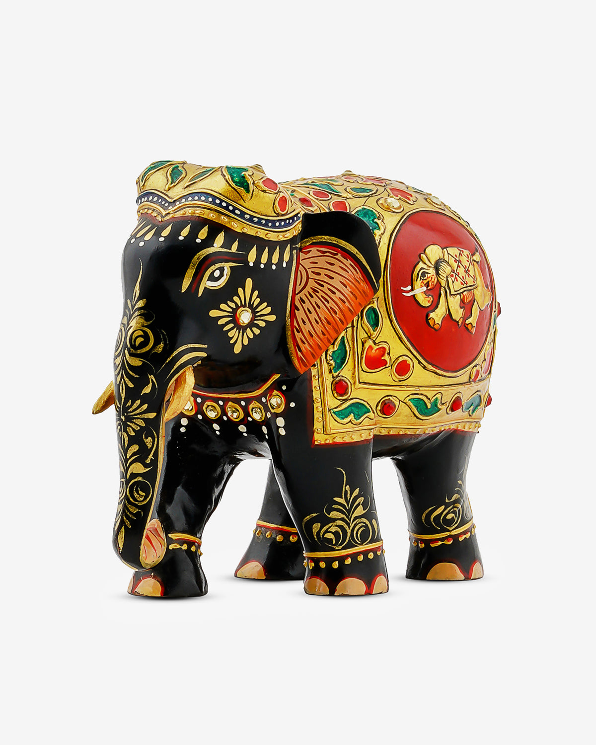Handpainted Wooden Elephant Sculpture "The Gaja" — 6 inch, Black