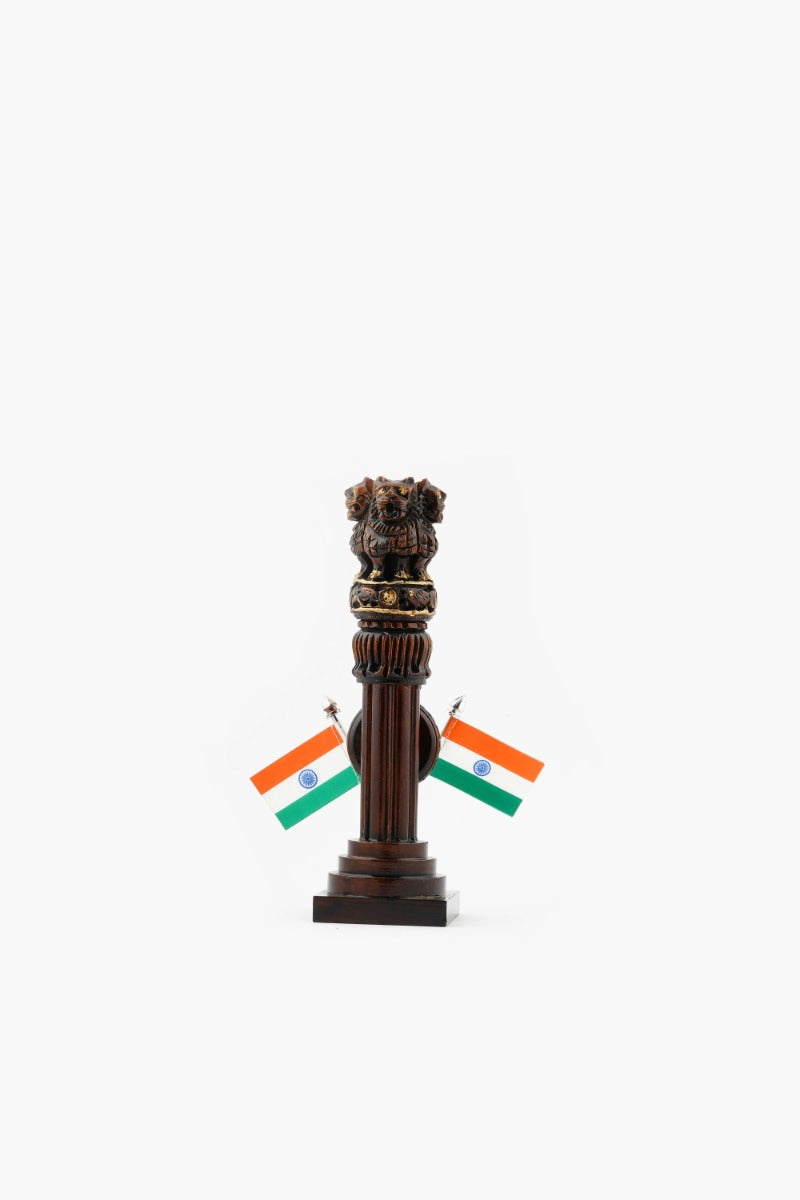 Hand-Carved Wooden "Ashok Stambh" with Watch — false