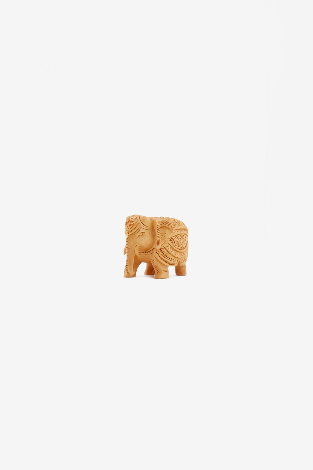 Beautiful Hand Carved Elephant Sculpture — 3 inch, Brown