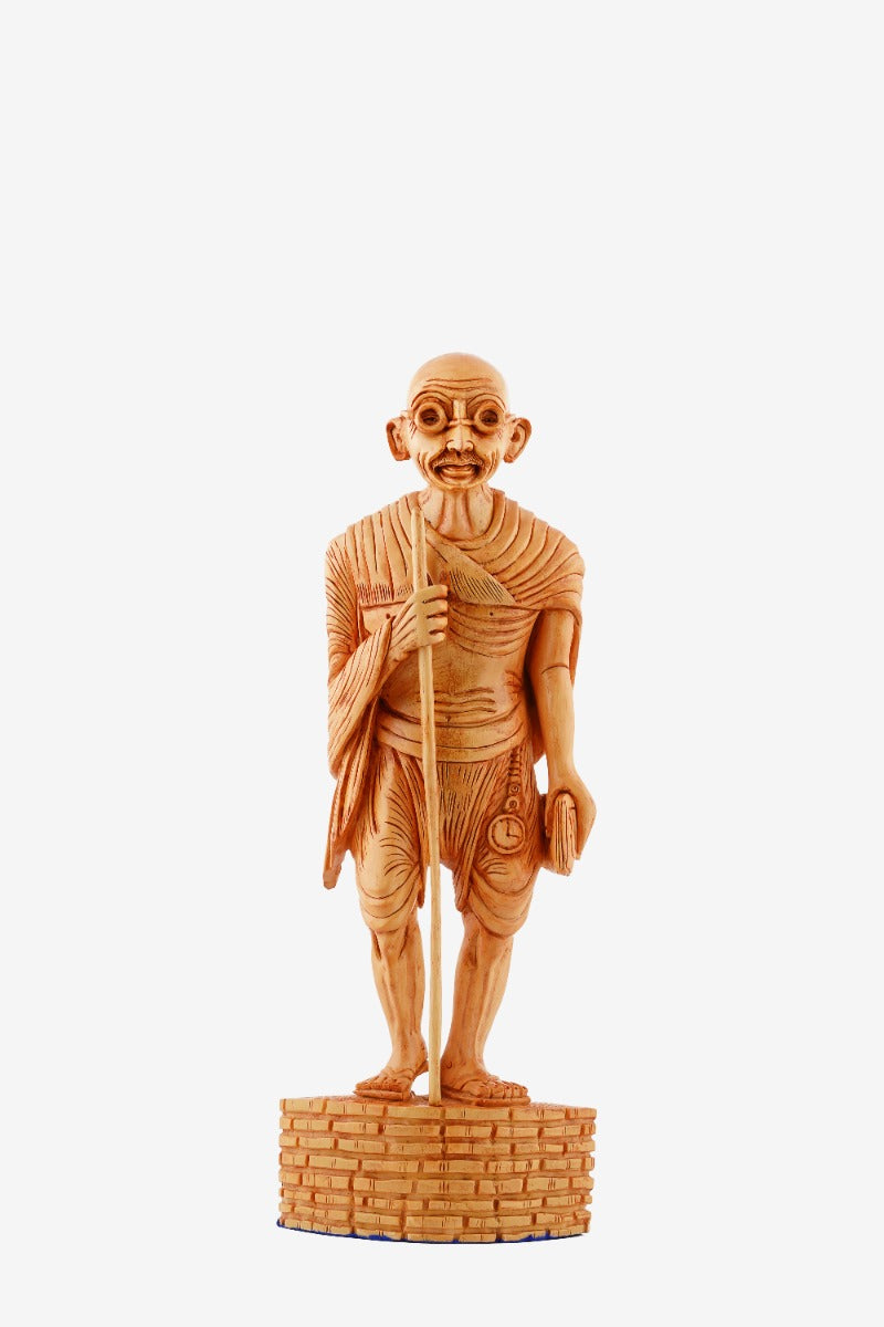 Mahatma Gandhi Hand-Carved Wooden Statue — false