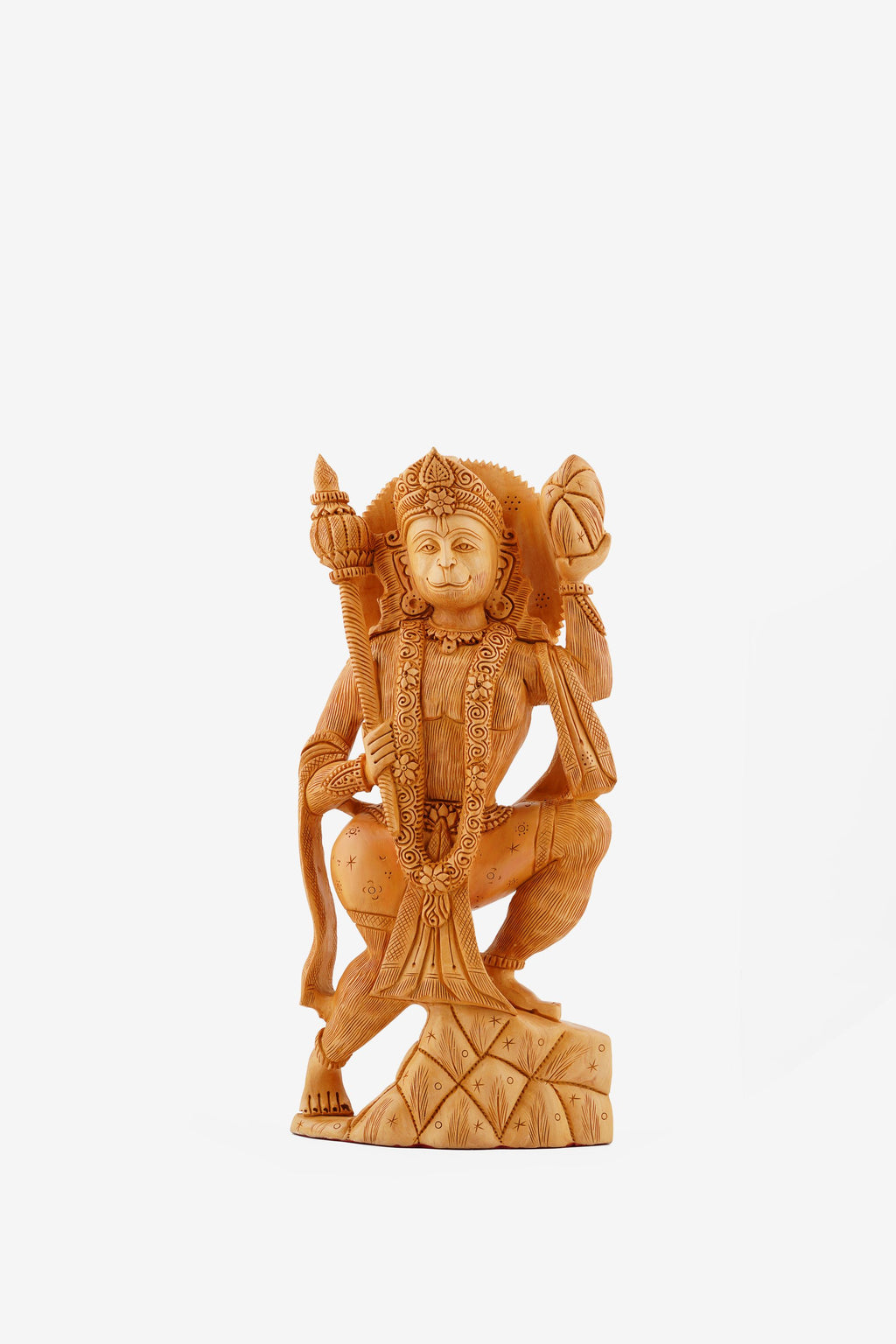 Hand-Carved Wooden Figurine of God Hanuman — 10 inch