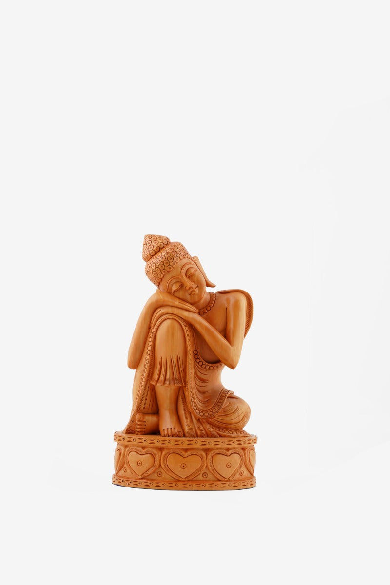Hand-Carved Sitting Buddha Wooden Figurine — false