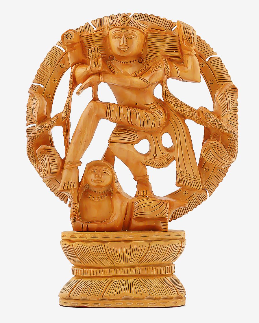 Hand-Carved Wooden Figurine of Natraj — 4 inch, Brown