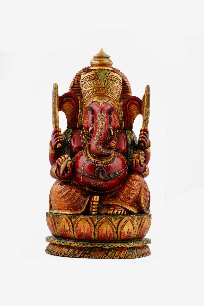 Wooden Hand Carved Figurine of Lord Ganesha — false
