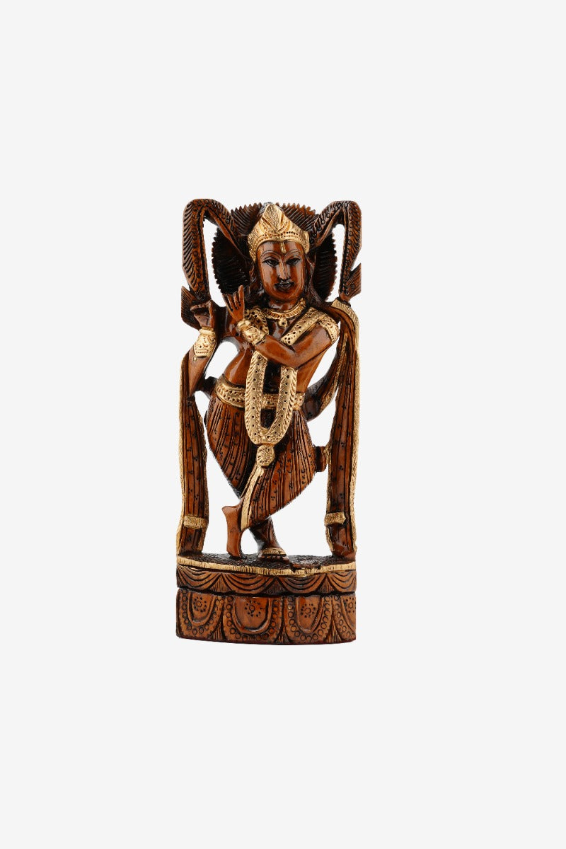 Lord Krishna Figurine Hand Carved Wooden Craft — false