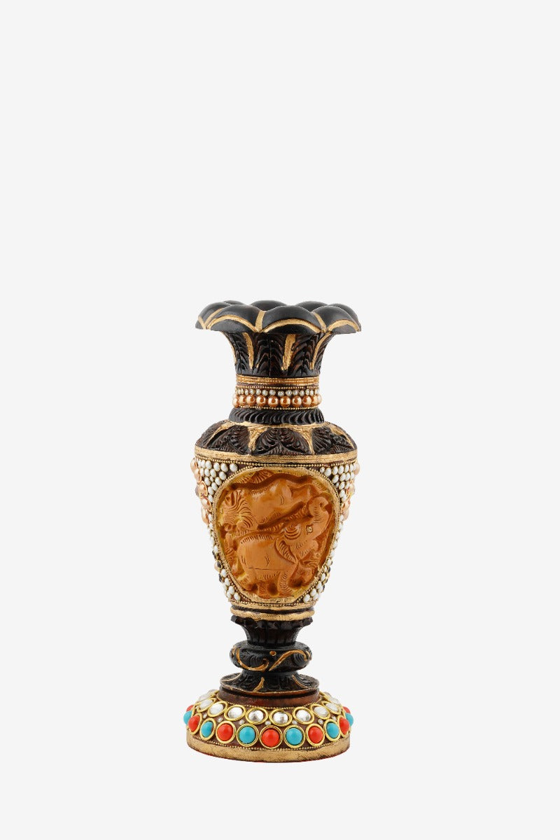Hand Carved Wooden Flower Vase — false