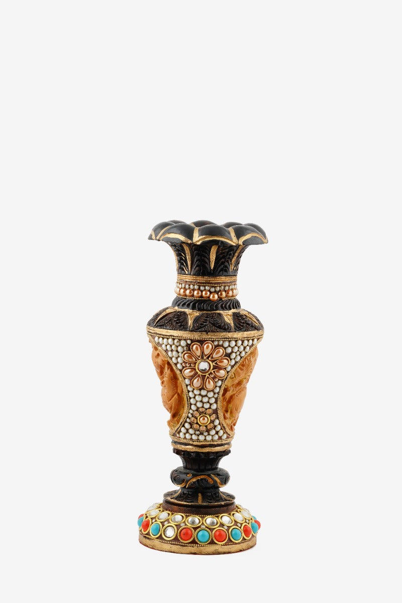 Hand Carved Wooden Flower Vase — false
