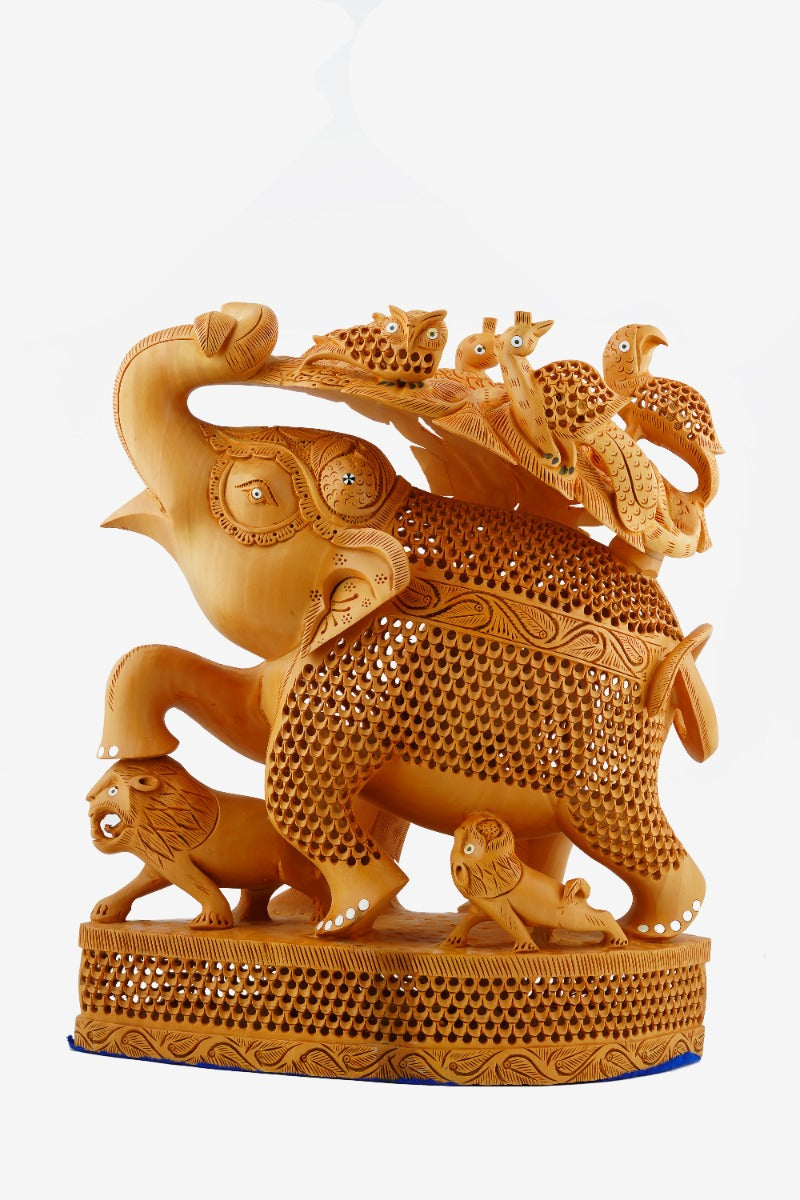 Hand-Carved Elephant Trunk Up Ambari - 15 Inches — false