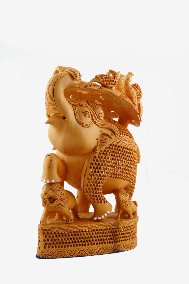 Hand-Carved Elephant Trunk Up Ambari - 15 Inches — false