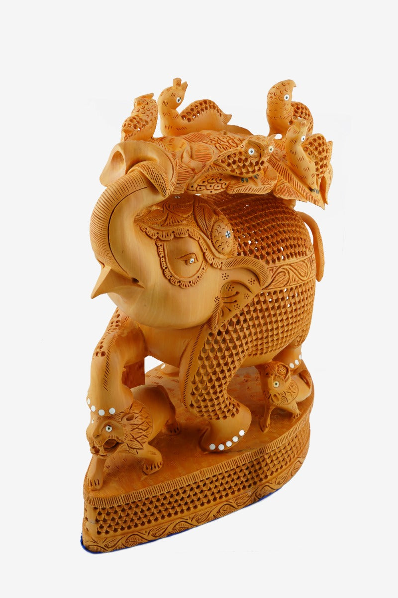 Hand-Carved Elephant Trunk Up Ambari - 15 Inches — false