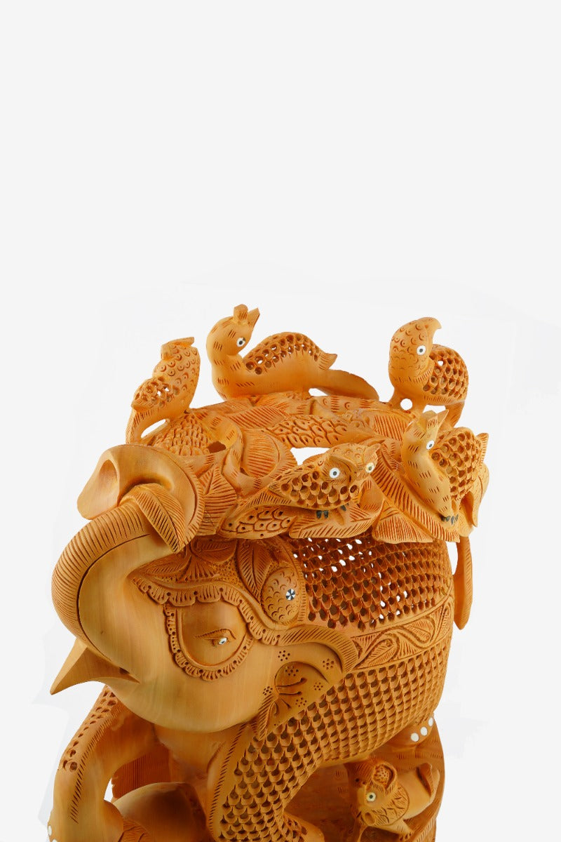 Hand-Carved Elephant Trunk Up Ambari - 15 Inches — false
