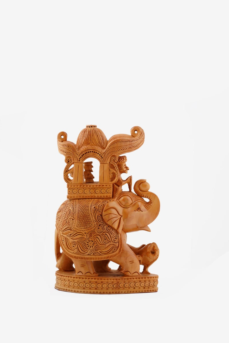 Kadam Wood Handcrafted Ambabari Elephant — false