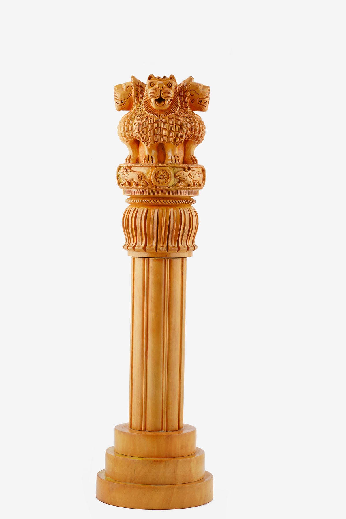 Ashok Stambh Hand-Carved Wooden Sculpture — 4 inch, Brown