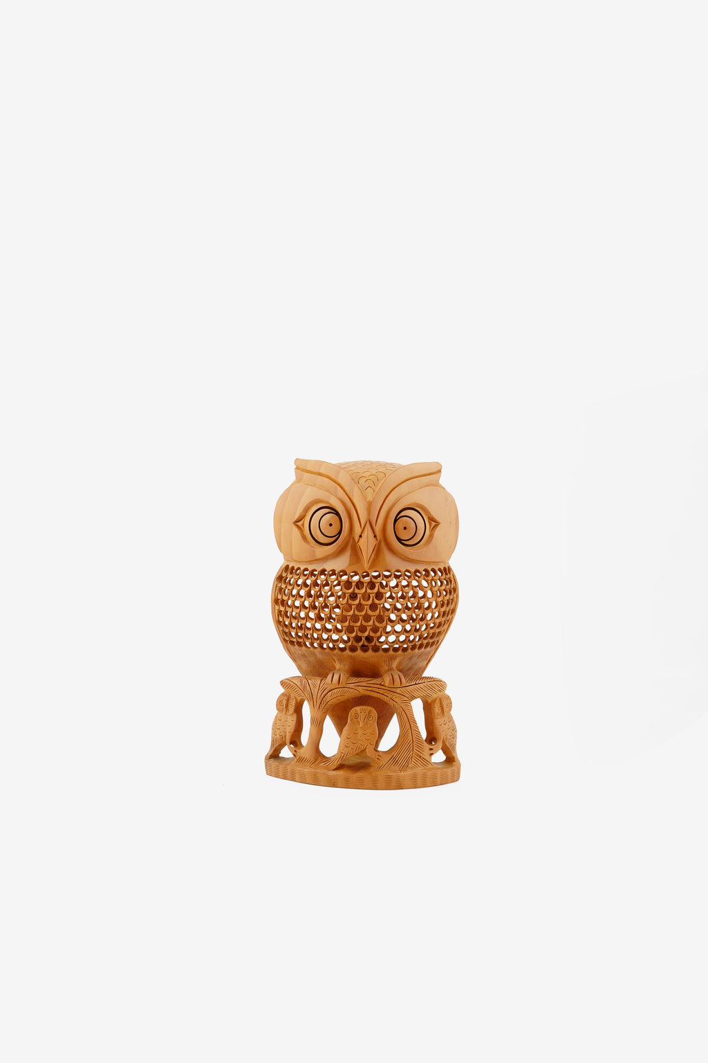 Kadam Wood Handcrafted Undercut Owl Figurine — 12 inch, Brown