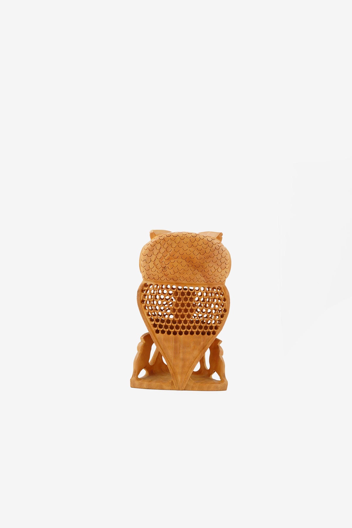 Kadam Wood Handcrafted Undercut Owl Figurine — 8 inch, Brown