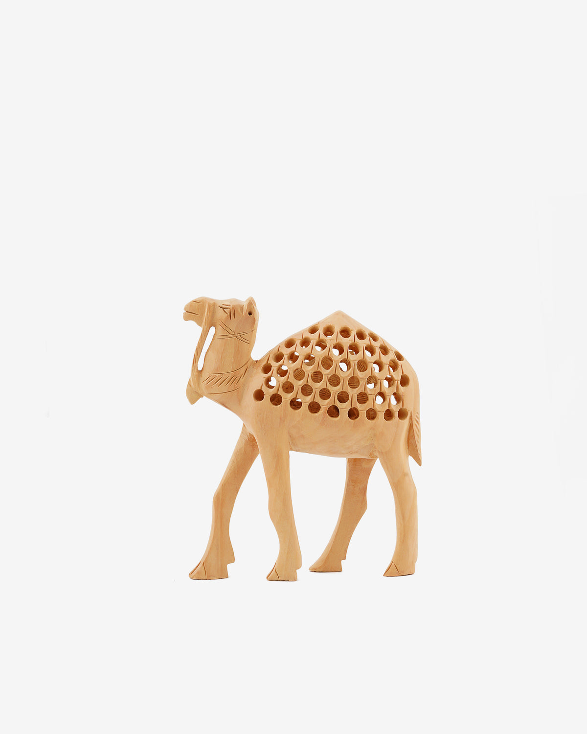 Wooden Handicraft Undercut Camel Statue — 3 inch, Brown
