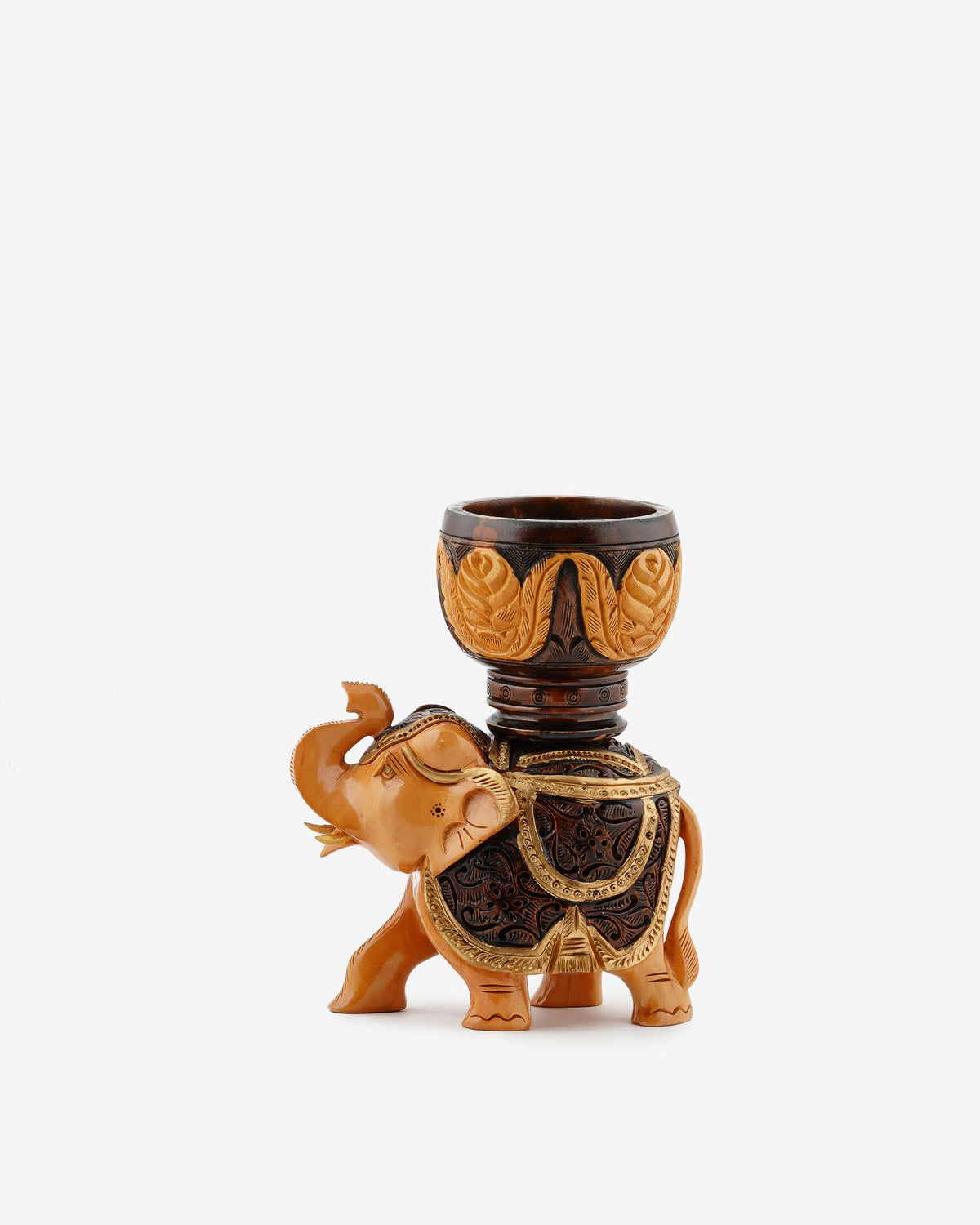 Kadam Wood Handcrafted Elephant Candle Stand — 10 inch