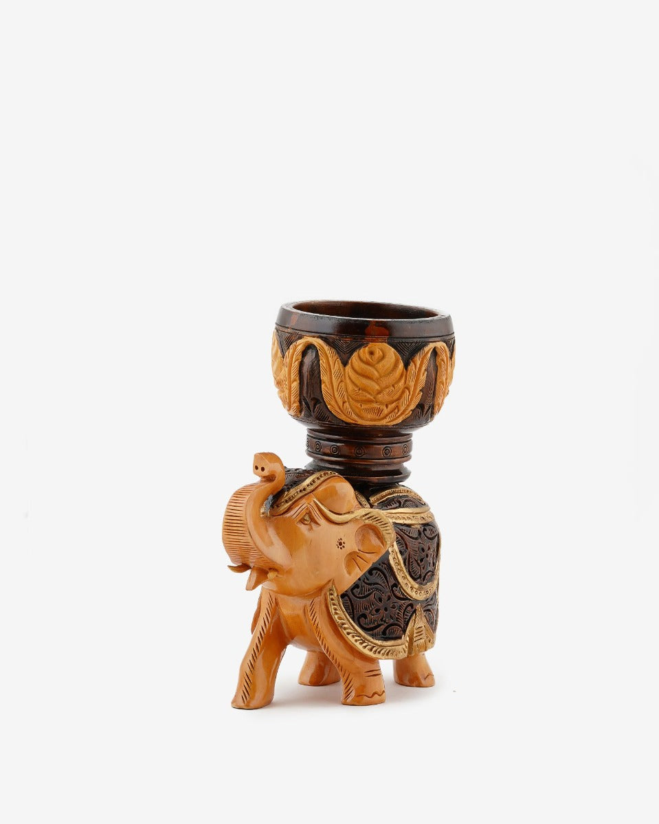 Kadam Wood Handcrafted Elephant Candle Stand — false