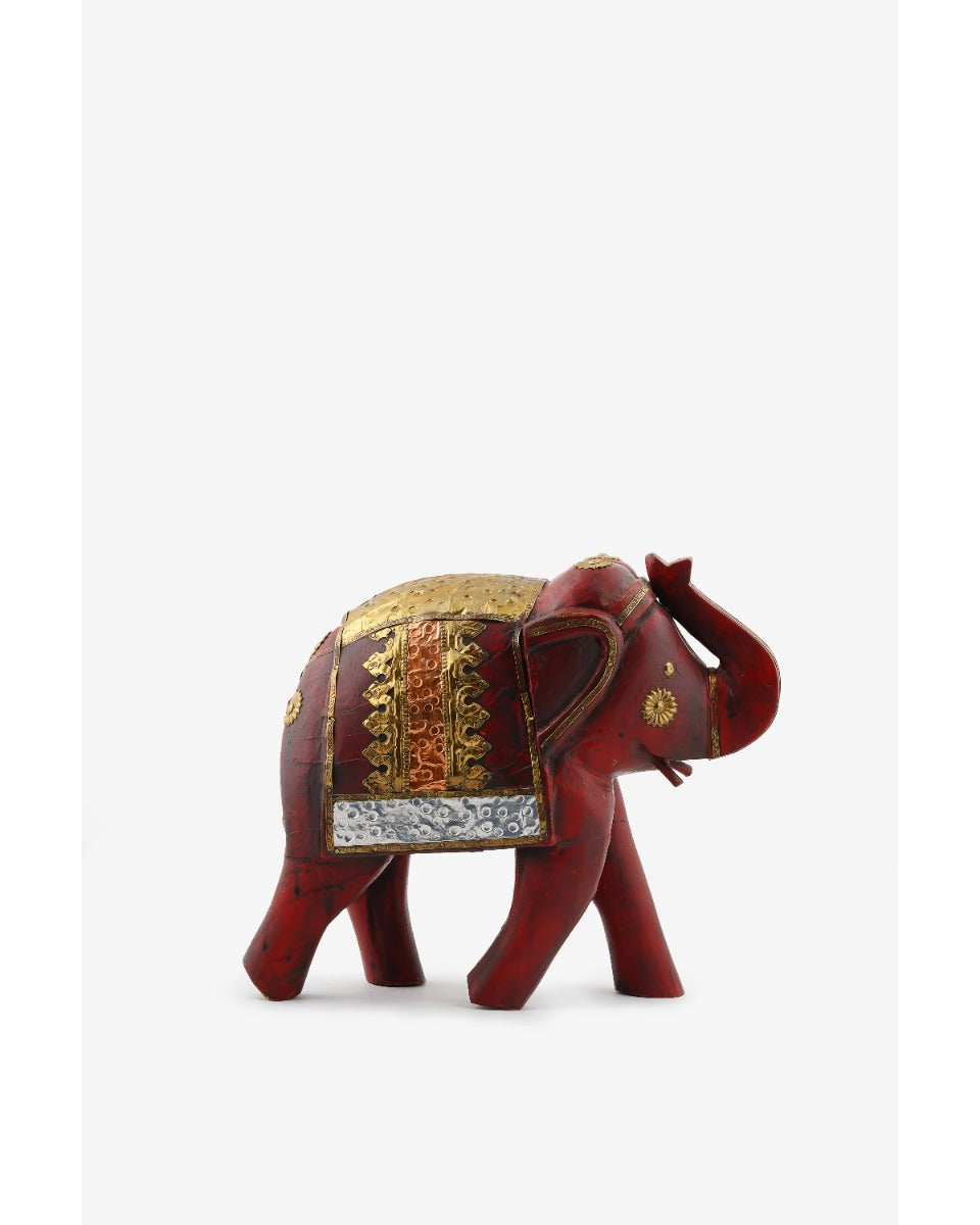 Elephant Trunk Up Hand-Painted Wooden Statue — false