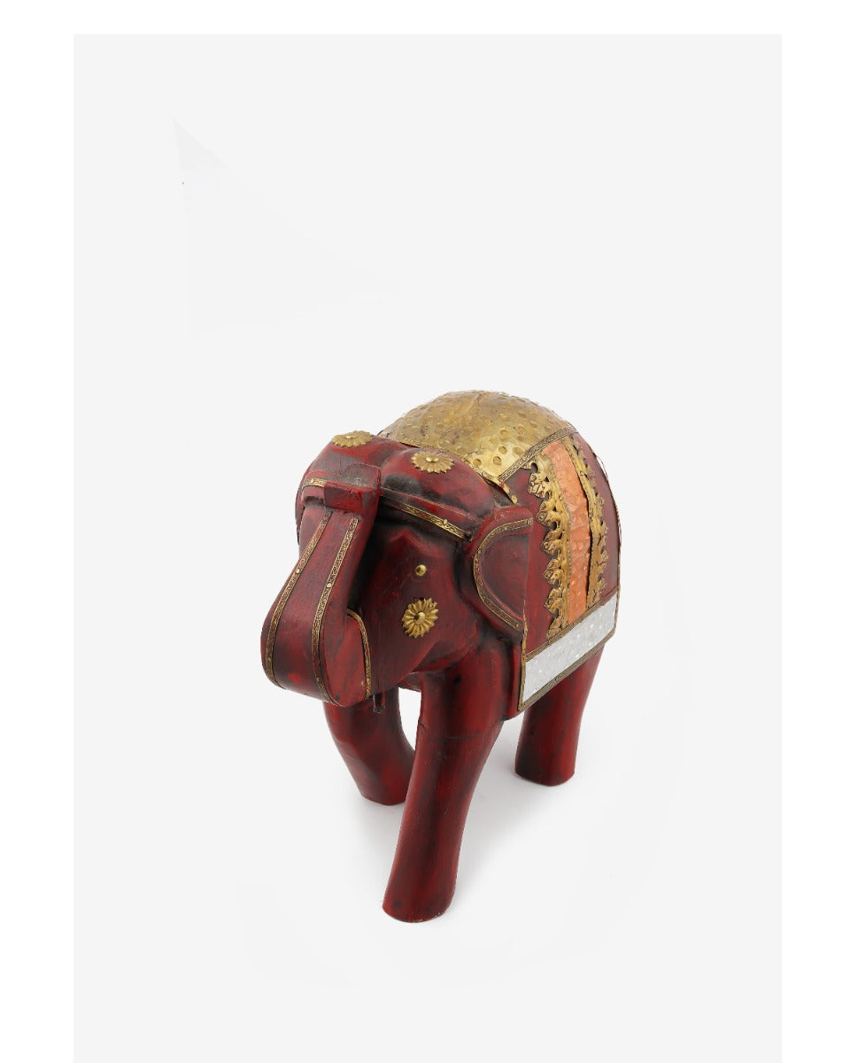 Elephant Trunk Up Hand-Painted Wooden Statue — false