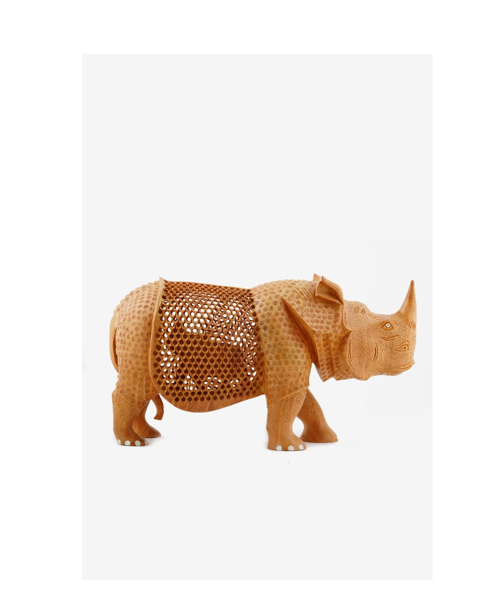 Handcrafted Rhinoceros Wooden Sculpture — false