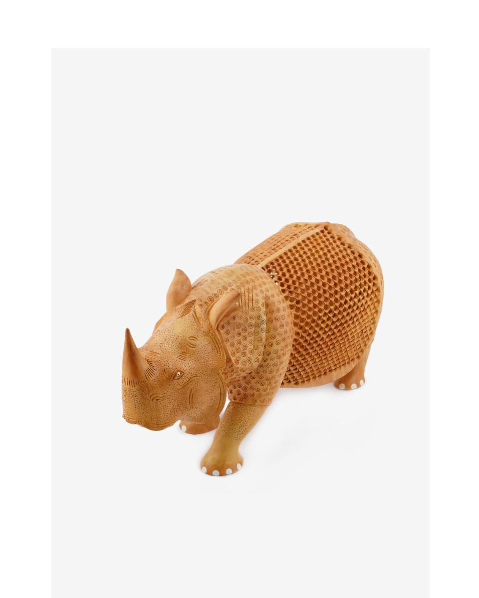 Handcrafted Rhinoceros Wooden Sculpture — false