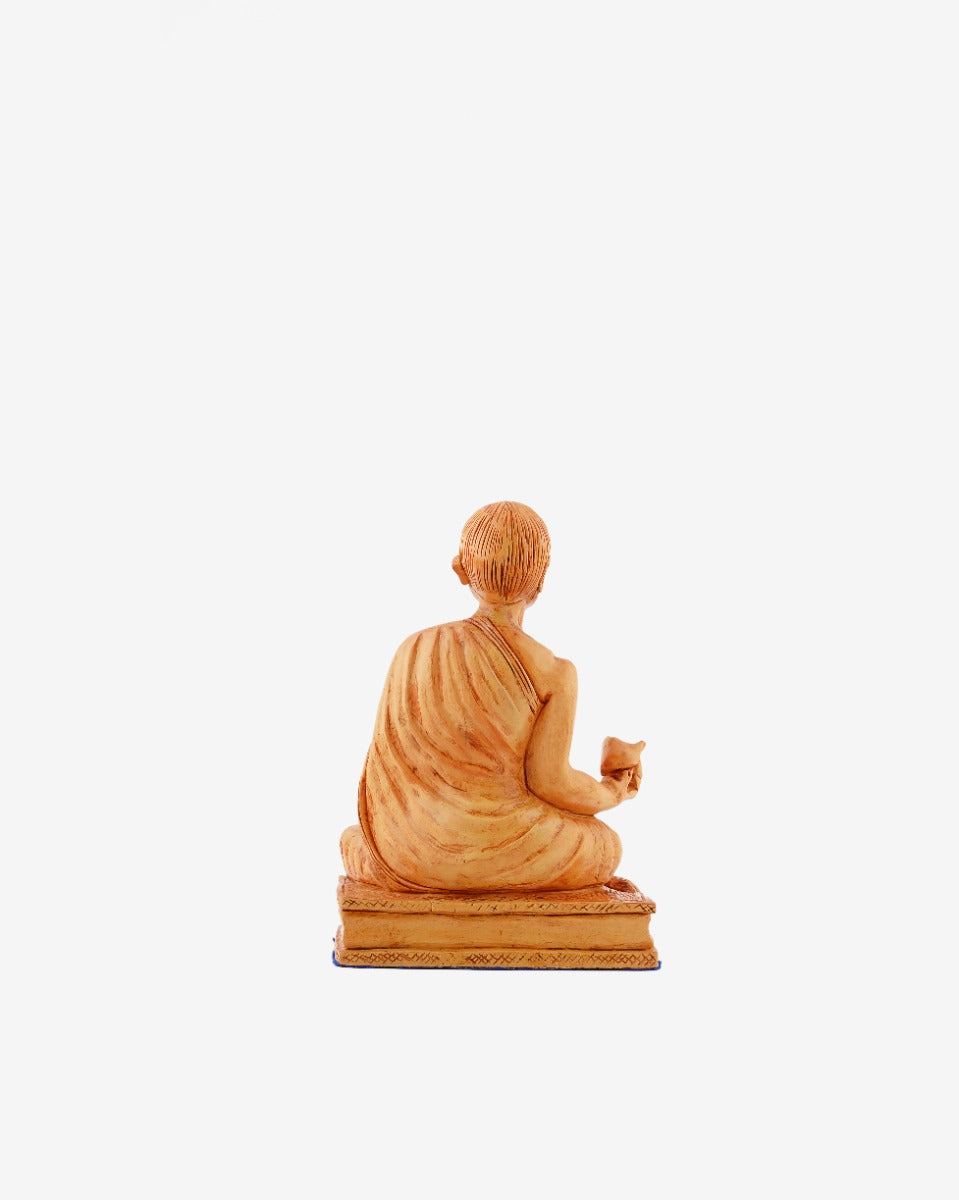 Meditating Saint Hand-Carved Wooden Statue — false