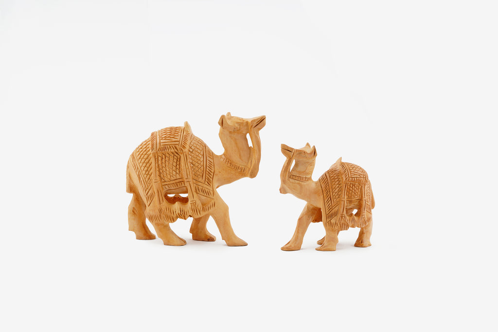 Hand-Carved Wooden Sculptures of Camel — 5 inch, Brown