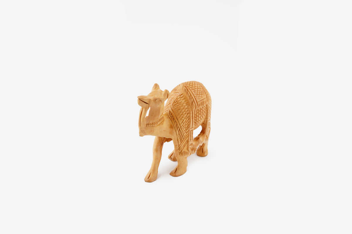Hand-Carved Wooden Sculptures of Camel — 3 inch, Brown
