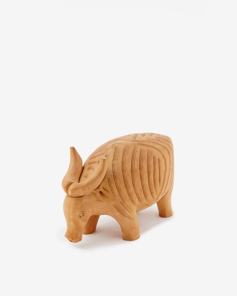 Hand Carved Bull Statue — false