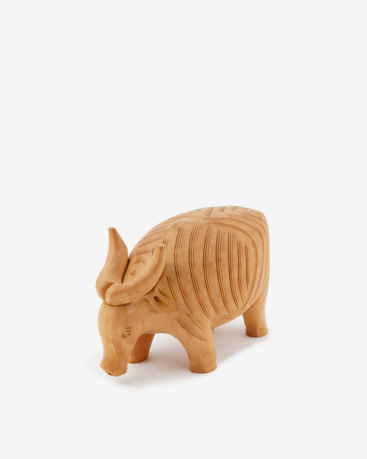 Hand Carved Bull Statue — 4 inch, Brown