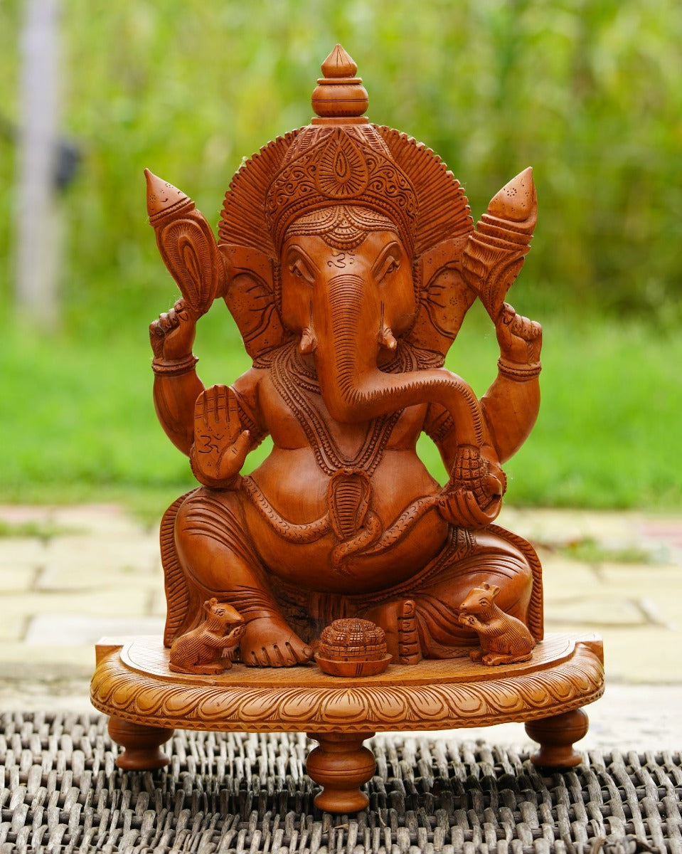 Wooden Ganesh Statue - Wooden Handicraft — false