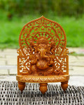 Lord Ganesha Sculpture - Wooden Handicraft — 8 inch, Brown