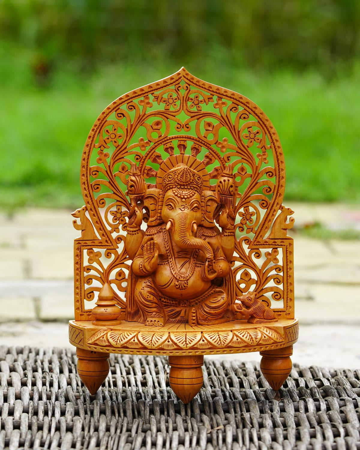 Lord Ganesha Sculpture - Wooden Handicraft — 12 inch, Brown