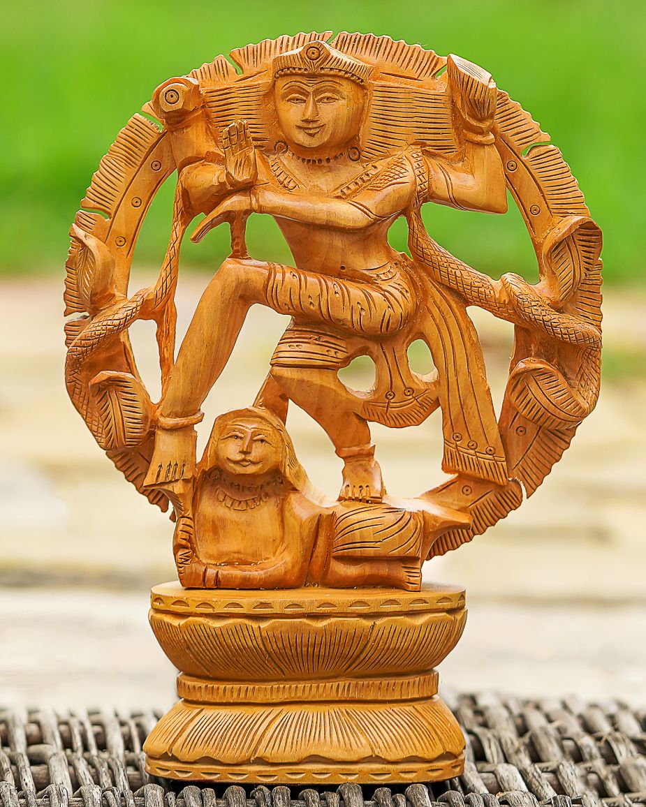 Hand-Carved Wooden Figurine of Natraj — 10 inch, Brown