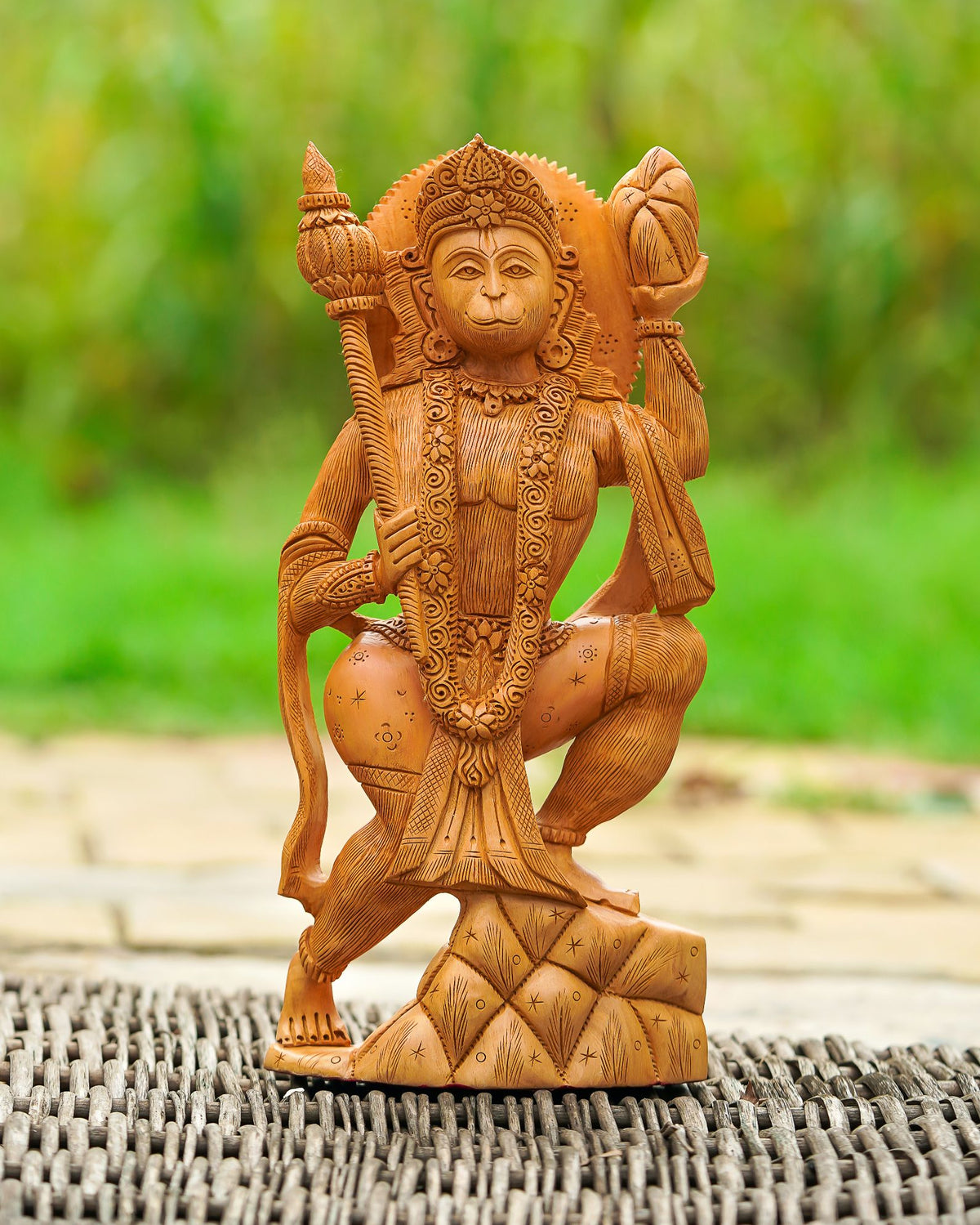 Hand-Carved Wooden Figurine of God Hanuman — 8 inch