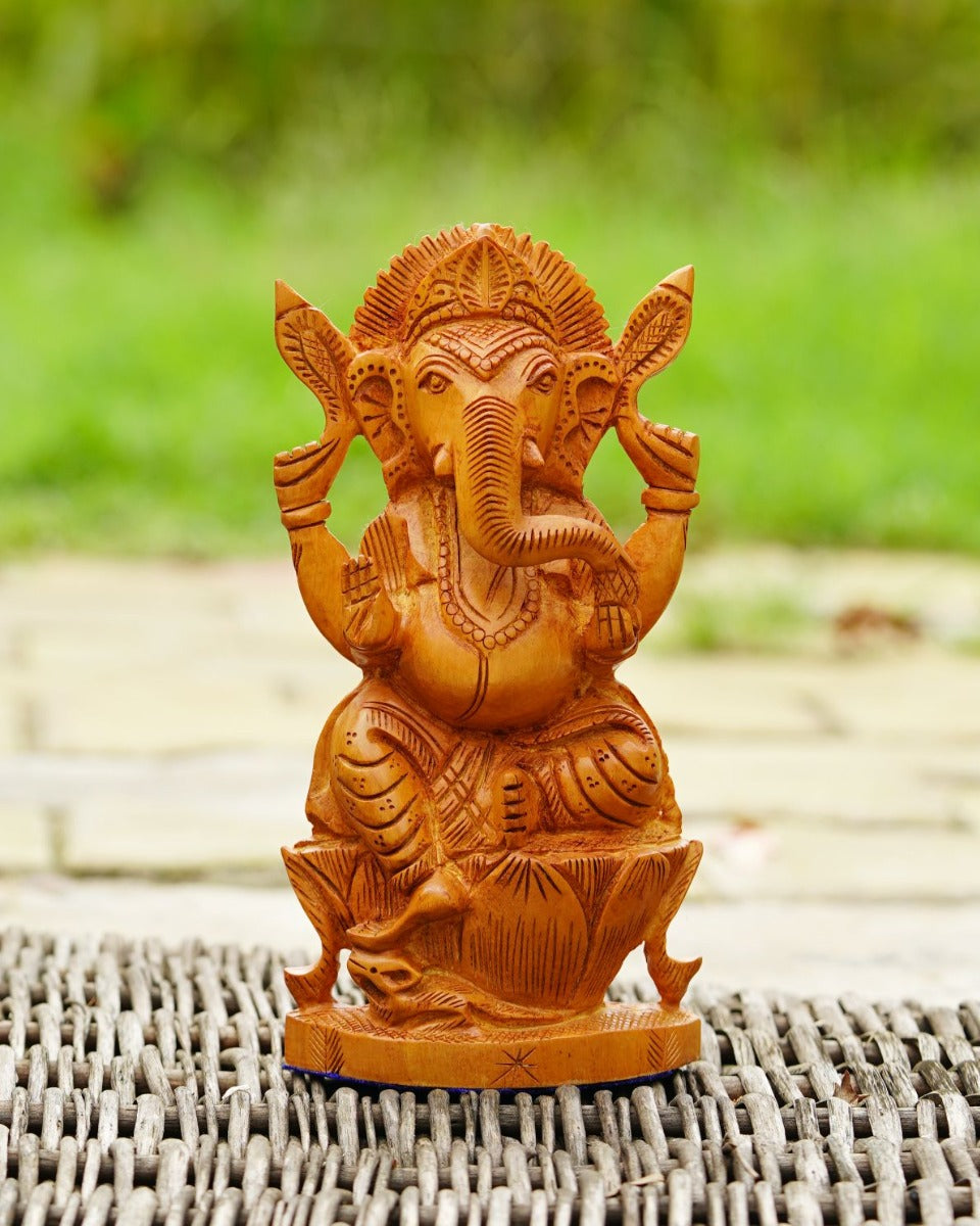 Hand-Carved Wooden Ganesh Statue - Wooden Handicraft — false