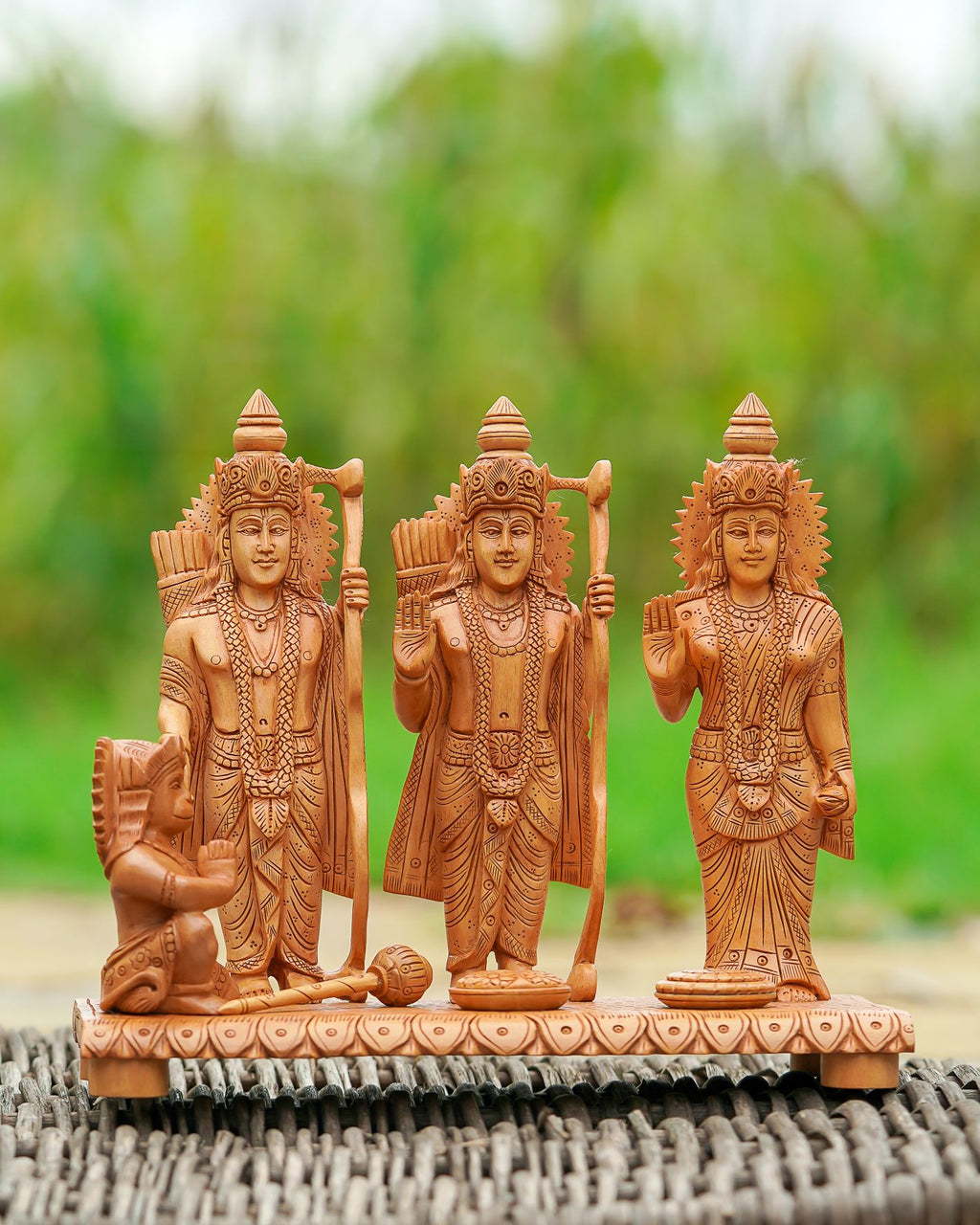 Hand Carved Lord Rama, Laxmana, Sita and Hanuman Figurine — 6 inch, Brown