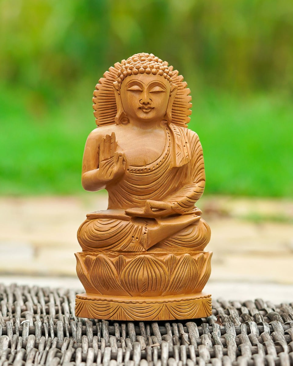 Hand-Carved Lord Buddha Statue - Wooden Handicraft — false