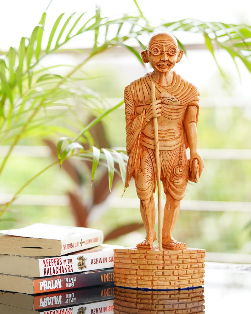 Mahatma Gandhi Hand-Carved Wooden Statue — false