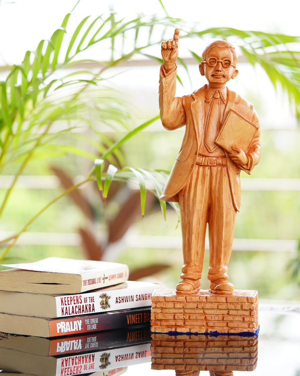 Babasaheb Ambedkar Hand-Carved Wooden Statue — false